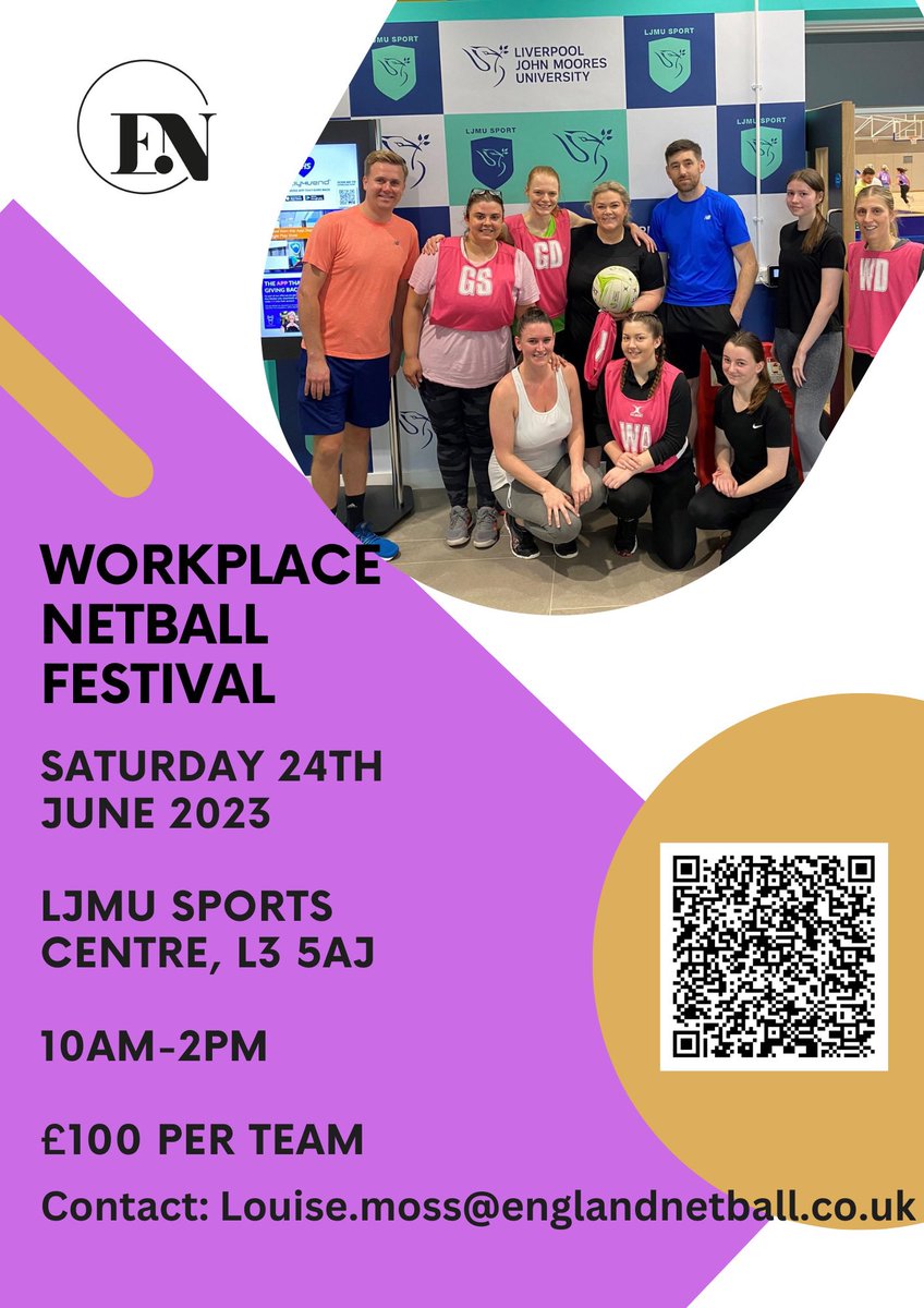 Workplace Netball Tournament 🤩

🏀Mixed teams 
🏀 All abilities 
🏀 Trophy &amp; Medals for Winners and Runners up

Rally your work pals 🤘
<a href="/MerseysideSport/">M S P</a> <a href="/MerseyPolice/">Merseyside Police</a> @LivHospitals @SI_Liverpool <a href="/CaldiesPE/">CaldiesPE</a> <a href="/Liverpool_SSP/">LSSP</a>    <a href="/haltonsportsdev/">Halton Sports Dev</a> <a href="/Liverpool_ONE/">Liverpool ONE</a> <a href="/NW_Netball/">North West Netball</a>