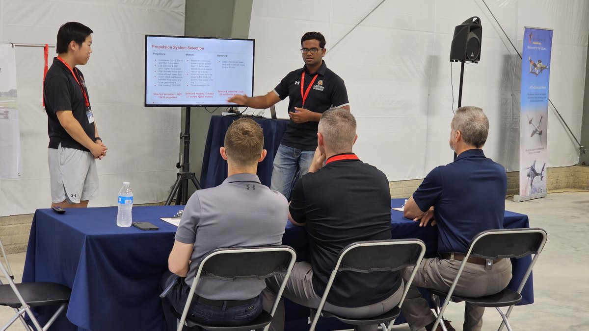 VTOLsociety's tweet photo. This week, @VTOLsociety is holding its 3rd Annual Design-Build-Vertical Flight (#DBVF) student drone competition. Thank you #SURVICE Engineering for hosting the event & #MOOG for sponsoring! Such talented engineering students for the future #VTOLworkforce! https://t.co/O08CgpJ8wg https://t.co/8ZW7zhO2cc