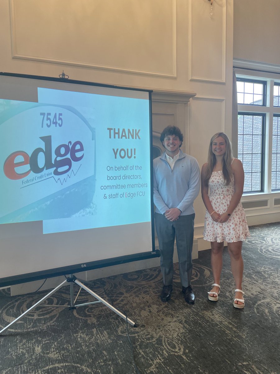 rburnett8's tweet image. John Capilli and Eva Pawelek were honored at ⁦the ⁦@EdgeFCU⁩ annual meeting this evening as scholarship recipients! Congratulations and #GoBees!!