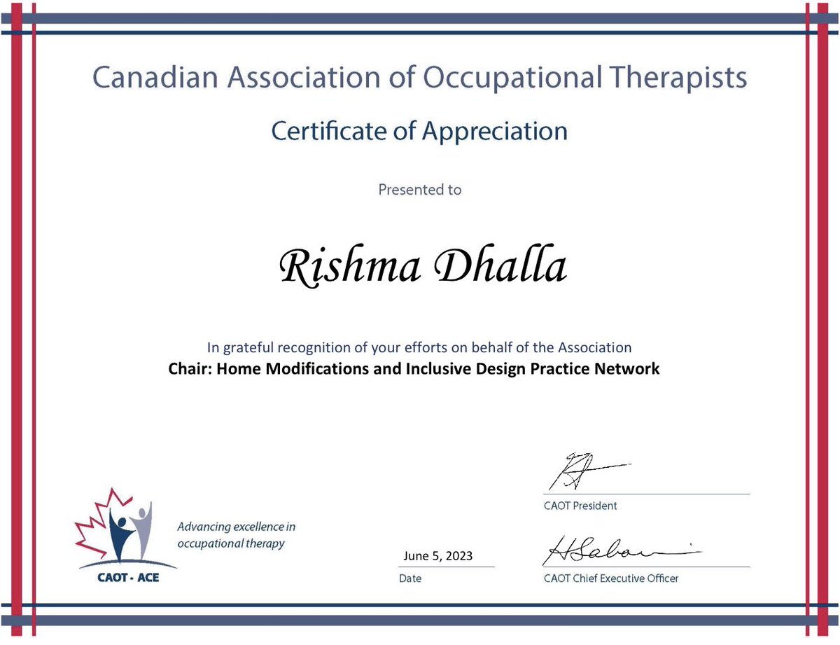 First year down, 1 more to go. Couldn’t ask for a better partner than @InclusiveAging! Excited for yr 2! Thx to @CAOT_ACE for providing the platform and support for these important national practice networks. 

#ot365 #homemods #otentrepreneur #OT4Life