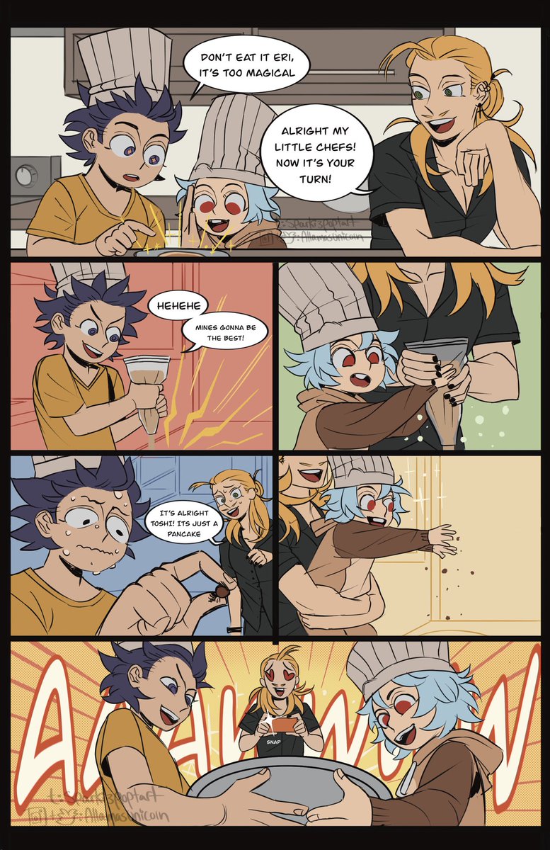 AllamasUnicorn's tweet photo. Fellas, is it gay to have your best friend teach his kid and your kid on how to make your favorite pancake because he wanted to surprise you for fun? 
#erasermic  (1/2) https://t.co/7v2s65Qonp