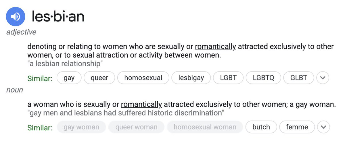 HERE IS WHAT 'LESBIAN' MEANS.

you cannot simply just change that aspect of a character if it's canon so that said character can be shipped with men. that's being disrespectful, dismissive, and homophobic. 

lesbians are only attracted to women and/or nonbinary people. PERIOD.