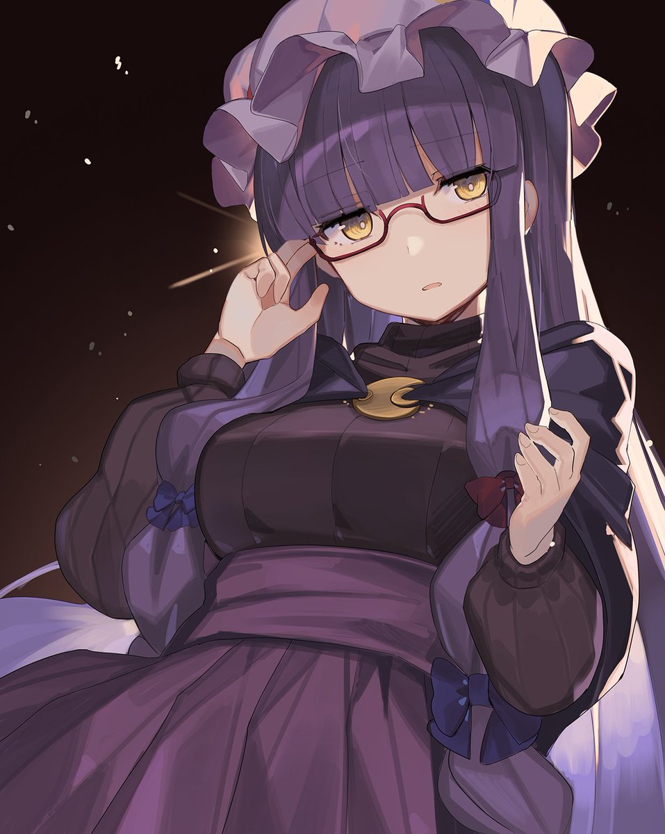 patchouli knowledge 1girl solo hat long hair crescent mob cap glasses  illustration images