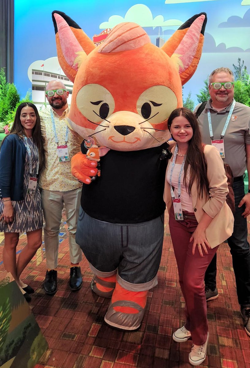 DevsUtd's tweet photo. #CN23 update: Our team had a magical moment with Brandy, the Marketer, between sessions. Share with us: who's your favorite @salesforce characterLet's connect and chat! 👉https://t.co/OVfPGYQQu2. Keep an eye out for our team wearing cool shades. 😎 https://t.co/5A5bWMDU9X