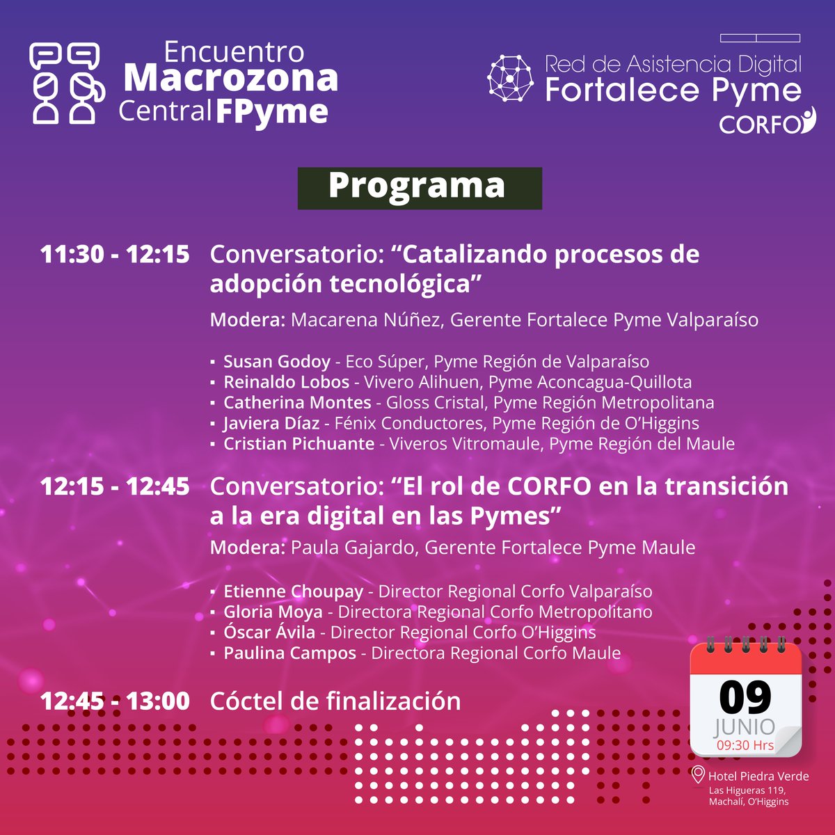 📣 ¡Solo faltan dos días! 📣 El Encuentro Macrozona Central FPyme está a punto de comenzar, ¡y lo podrás disfrutar desde la comodidad de tu casa! 🏠🌐

📅 9 de junio - 9:30 horas
🌐 Modalidad: Online

Recuerda inscribirte gratuitamente acá: forms.gle/tgrMqgwK5x4tA6…