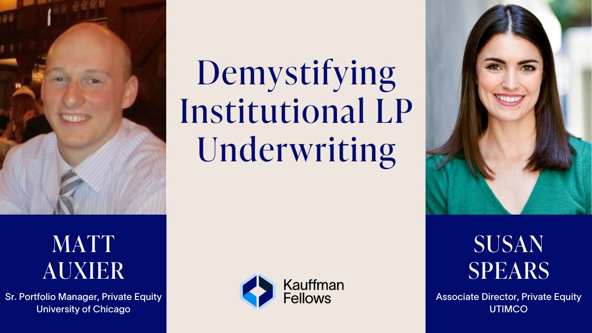 KauffmanFellows's tweet photo. We had the opportunity to delve into the underwriting practices of two KF27 university endowment LPs, @snudo_spears &amp; Matt Auxier. They discussed aspects of LP underwriting, including return targets, diligence priorities, &amp; integrating VC in multi-asset portfolio construction. https://t.co/K9YKfgpIIe