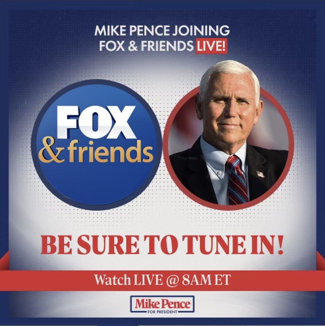 Be sure to tune in to @foxandfriends at 8AM ET as I sit down LIVE with @ainsleyearhardt, @SteveDoocy, and @kilmeade! #Pence2024