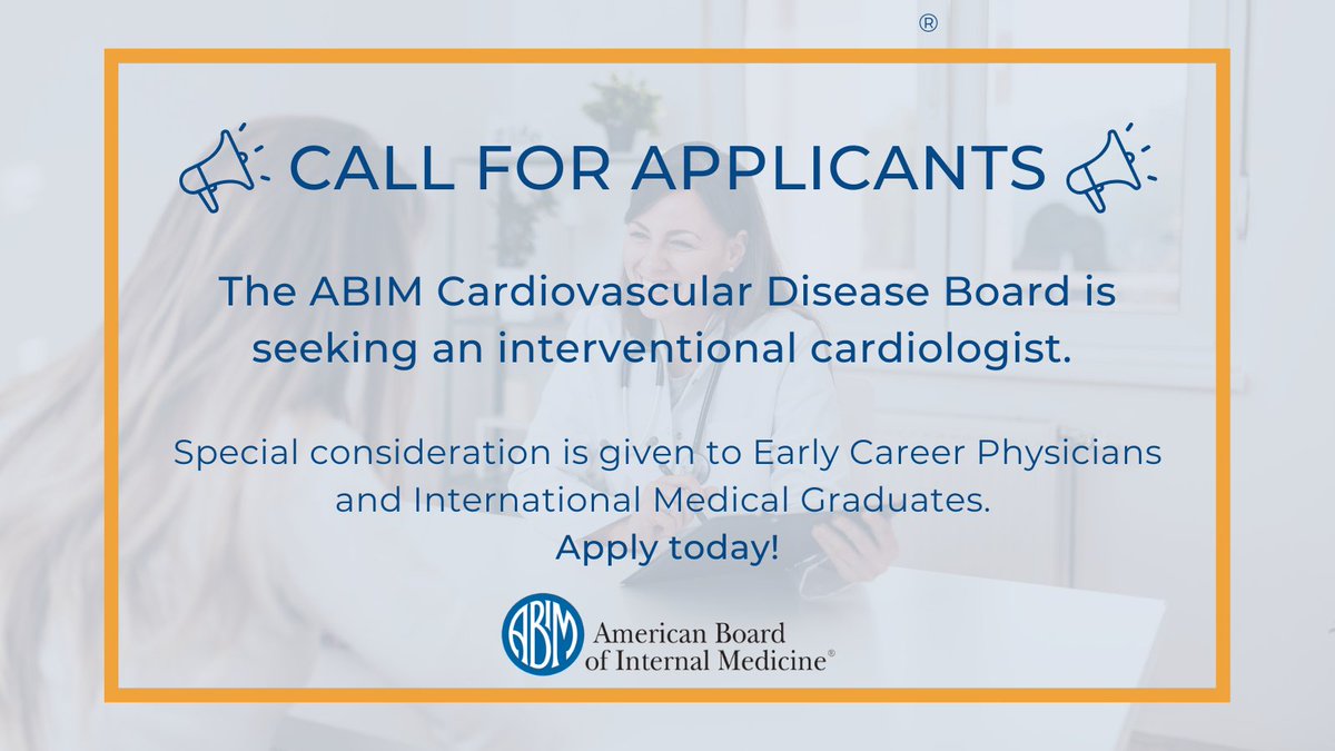 American Board of Internal Medicine (ABIM) (@abimcert) on Twitter photo š£ CALL FOR APPLICANTS: The ABIM Cardiovascular Disease Board is seeking an interventional cardiologist. Learn more about the qualifications and requirements needed. Apps are due 6/30: abim.org/about/boards-a⦠<a href="/accpchest/">CHEST</a> <a href="/ACCinTouch/">American College of Cardiology</a> <a href="/SCAI/">SCAI</a>  #medtwitter #cardiotwitter š£ CALL FOR APPLICANTS: The ABIM Cardiovascular Disease Board is seeking an interventional cardiologist. Learn more about the qualifications and requirements needed. Apps are due 6/30: abim.org/about/boards-a⦠<a href="/accpchest/">CHEST</a> <a href="/ACCinTouch/">American College of Cardiology</a> <a href="/SCAI/">SCAI</a>  #medtwitter #cardiotwitter