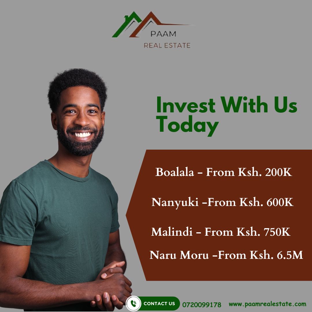 The time to be a landowner is now! #ondokearent From as low as Ksh. 200K, you got a parcel of land courtesy of PAAM Real Estate.
What are you waiting for? Talk to us on 0720099178 and start your journey to #landownership.
#plotsforsaleinkenya #malindi #Nanyuki #landivestment