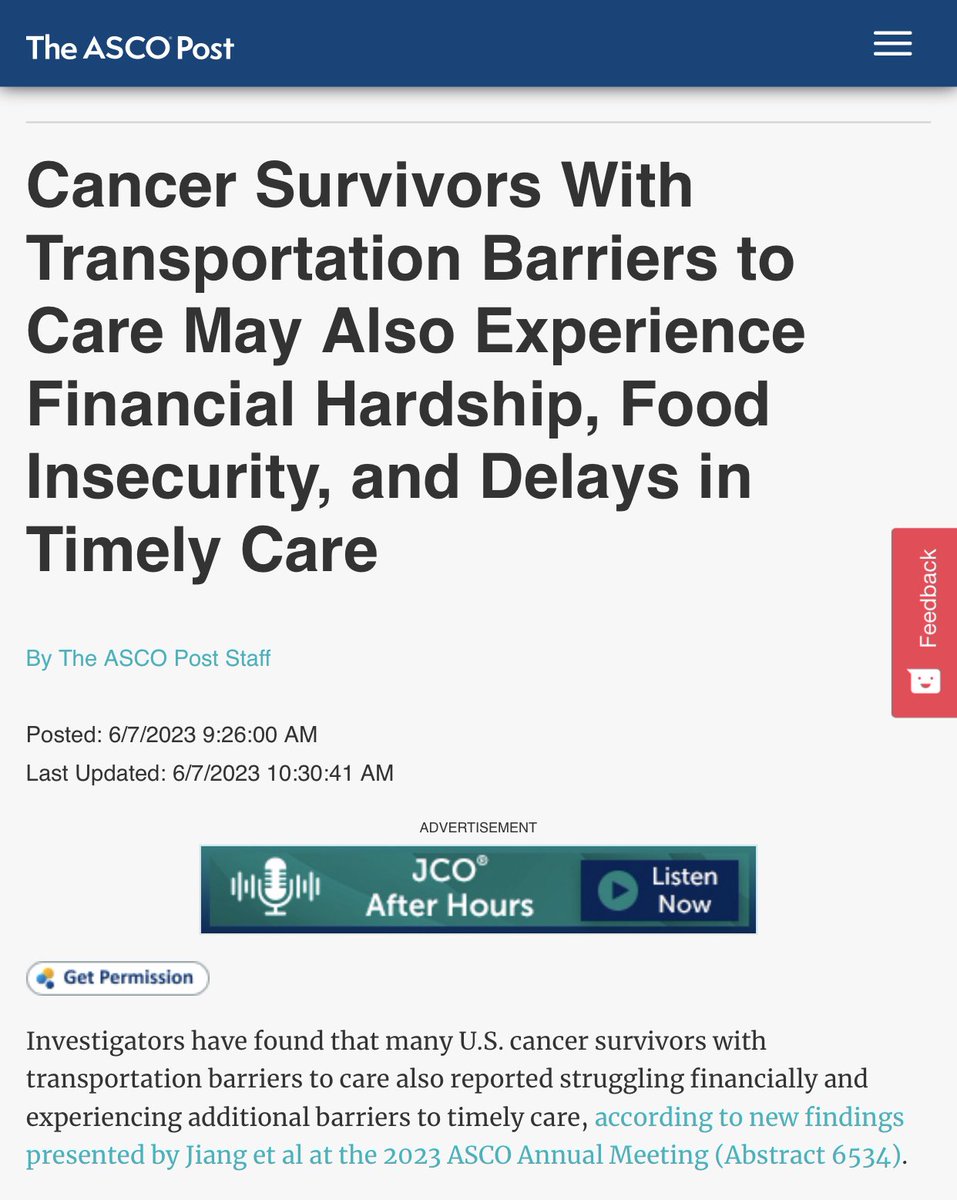 Ryan Nipp, MD, MPH, FASCO (@ryannipp) on Twitter photo #Cancer Survivors With Transportation Barriers to Care May Also Experience Financial Hardship, Food Insecurity, and Delays in Timely Care.
ascopost.com/news/june-2023β¦
<a href="/ASCO/">ASCO</a> <a href="/ACS_Research/">ACS Research</a> <a href="/CharlesJiangMD/">Charles Jiang MD, MPH</a> <a href="/DrRobinYabroff/">Robin Yabroff</a> <a href="/StephensonCC/">OU Health Stephenson Cancer Center</a>
#FinancialToxicity #PallOnc #Cancer Survivors With Transportation Barriers to Care May Also Experience Financial Hardship, Food Insecurity, and Delays in Timely Care.
ascopost.com/news/june-2023β¦
<a href="/ASCO/">ASCO</a> <a href="/ACS_Research/">ACS Research</a> <a href="/CharlesJiangMD/">Charles Jiang MD, MPH</a> <a href="/DrRobinYabroff/">Robin Yabroff</a> <a href="/StephensonCC/">OU Health Stephenson Cancer Center</a>
#FinancialToxicity #PallOnc
