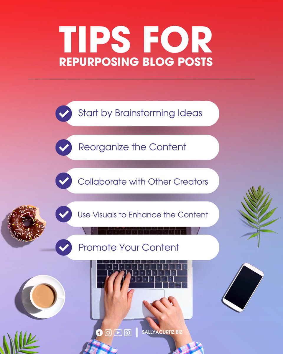 SallyACurtis's tweet image. Supercharge your blog posts by repurposing them with these tips: brainstorm ideas, reorganize content, collaborate with creators, enhance with visuals, and promote your content! #BlogRepurposing #ContentHacks

#ContentCreatorsUnite #RepurposingMagic #CreativeHacks