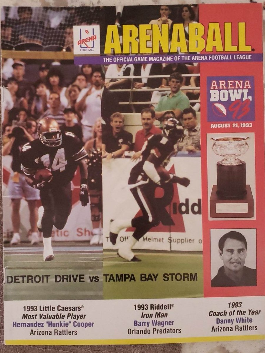 ArenaFootballTV's tweet photo. ArenaBowl 93 #DetroitDrive #TampaBayStorm #GameProgram #AFLHistory @OfficialAFL @_deadfootball @ArenaFan https://t.co/AYiB1sabfl