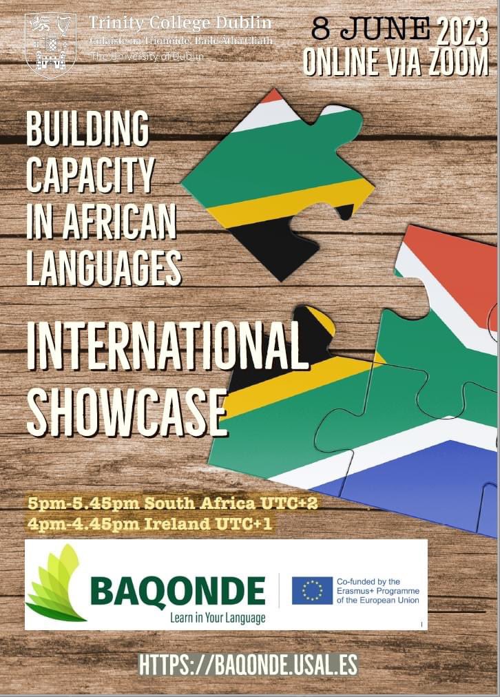 Join us online tomorrow Thurs at 5pm in South Africa/Europe-4pm in Ireland for our 2nd intl #Baqonde showcase, featuring speakers from <a href="/theNWU/">NWU - North-West University</a> on #translanguaging and #multilingual healthcare training  tcd-ie.zoom.us/meeting/regist…