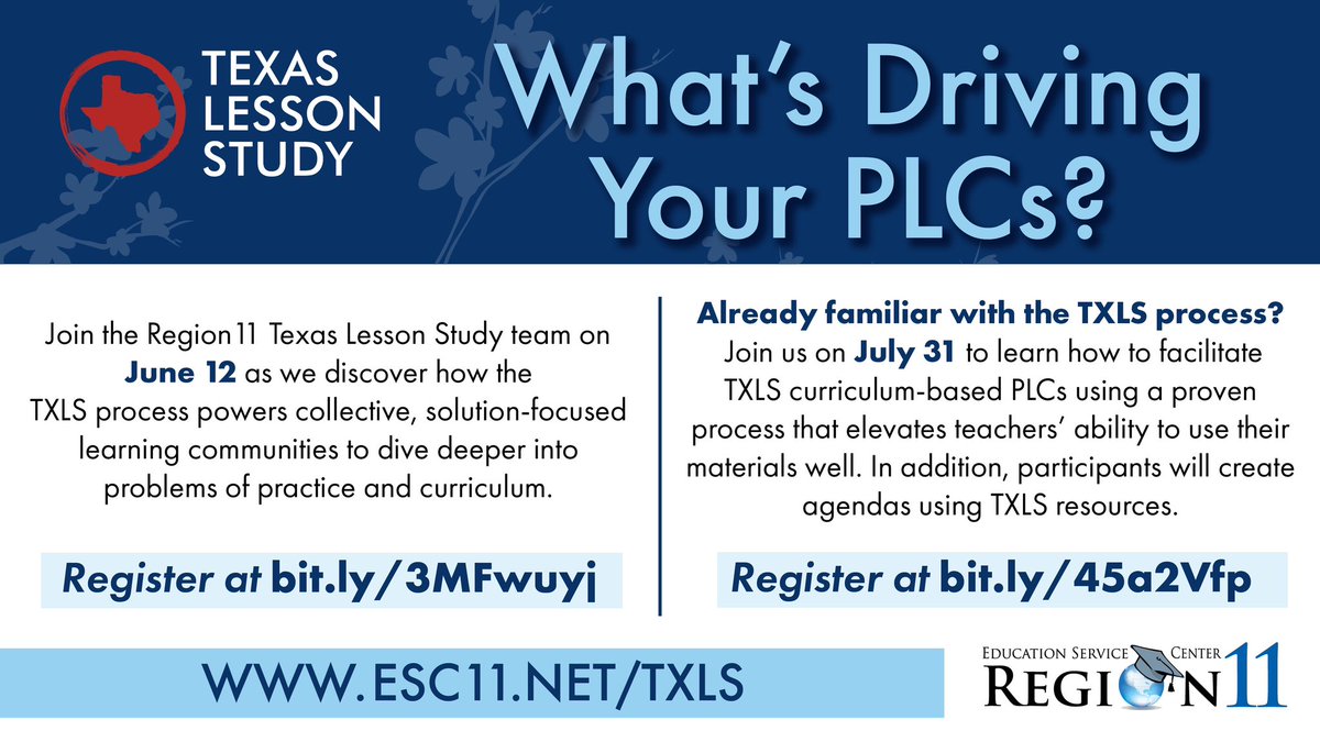 11TXLessonStudy's tweet image. Join us @ESCRegion11 on June 12 and July 31 to learn to implement a proven process for PLCs that improves teacher effectiveness &amp;amp; student outcomes through the use of existing instructional materials. Teachers drive  this collaborative process to accelerate learning.