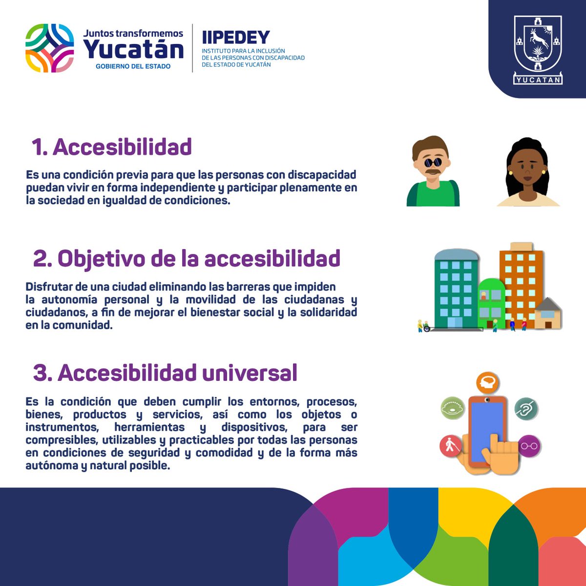 IIPEDEY's tweet photo. Las personas con discapacidad tienen el derecho a participar plenamente y en igualdad de condiciones en la sociedad.
Te compartimos algunos conceptos básicos sobre accesibilidad para que conozcas y pongas en práctica.
#IIPEDEY #InclusiónPcDYucatán https://t.co/SHYftd84bm