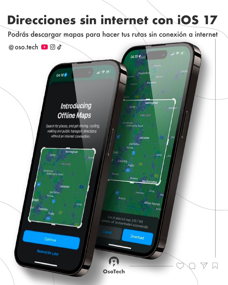 OsoTech's tweet photo. Nueva función de iOS 17, Apple Maps finalmente nos permitirá descargar mapas para usarlos sin conexión.
¡Adiós a la envidia de los usuarios de Google Maps!
Ahora podrás navegar y encontrar tu camino sin necesidad de internet. 🤩
¿Qué te parece? 😊
#AppleMaps #iOS17 #osotech https://t.co/Gy3LyOPqaH