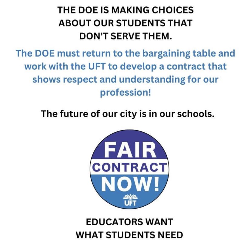 All teachers need a fair contract now! @nycmayor @nycgov @uftny @queensuft #weareuft #unionstrong #unionproud