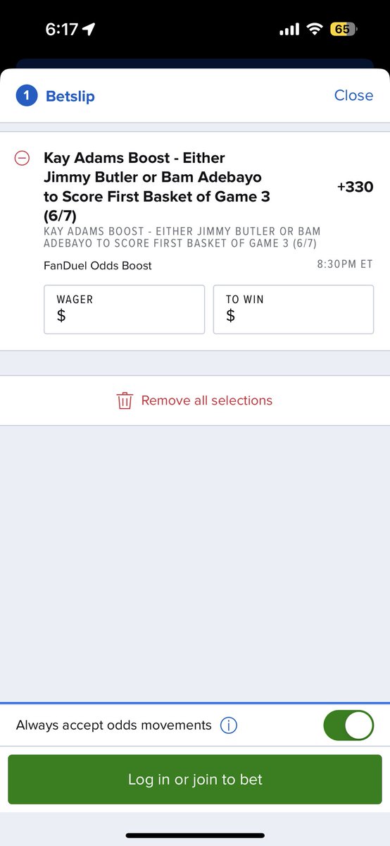 ThePromoguy123's tweet photo. Must bet oddsboost on Fanduel: 

Bam or Jimmy to score the first basket of game 3 boosted to +330. 

The 0 vig line is ~+290 (loses 74.3% of the time) giving this a ~+10.25% EV! 

Bet it now! https://t.co/5JGyLuTTM2