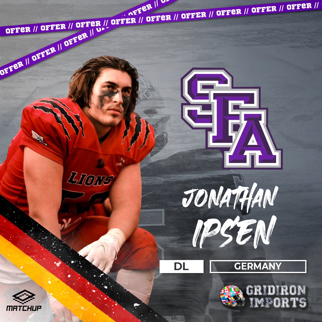 GridironImports's tweet photo. Big @IpsenJonathan picked up his first D1 offer last night from @SFA_Football!

@MatchUp_Design @Dus_Panther https://t.co/EftYZCsQL9