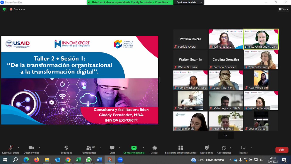 camarasal's tweet photo. #Camarasal llevó a cabo esta mañana la primera sesión del taller número 2 del #ProgramaInnovexport, denominado "De la transformación organizacional a la transformación Digital", que se realizó de manera virtual. https://t.co/MXJzI1EdRI