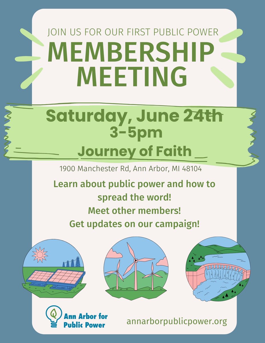 Join us Saturday June 24th at 3pm for our June Membership Meeting! 

This is a great way to learn how to get involved, get caught up on the campaign, and get training on speaking to the benefits of public power!