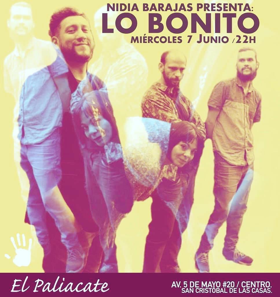 Original Folk Jazz canciones de Nidia Barajas. Acompañada con el maestro en percusión Pablo Cisneros, el maravilloso Emiliano Pacheco en la guitarra y el divino Or Scharovsky en el bajo. 
Esta noche en Paliacate SCLC 🖤