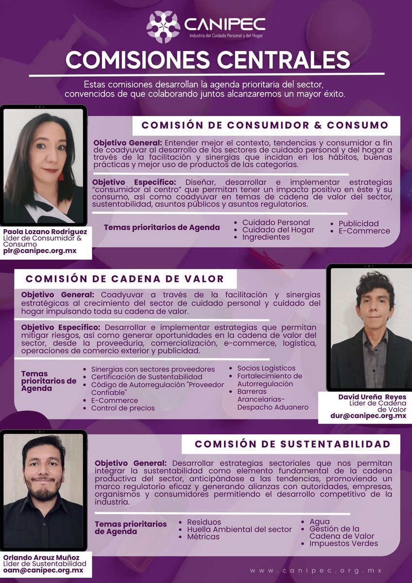 canipecmx's tweet photo. #TalentoCANIPEC: Son profesionales, están comprometidos y actualmente dirigen nuestras #comisionescentrales: Consumidor & Consumo, Cadena de Valor y Sustentabilidad las cuales, están enfocadas a trabajar en pro de las personas, la cadena productiva y medio ambiente. https://t.co/O3EafBWCN6
