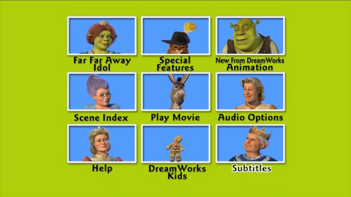 We had the Shrek 2 dvd menu growing up. We were spoiled. 😭