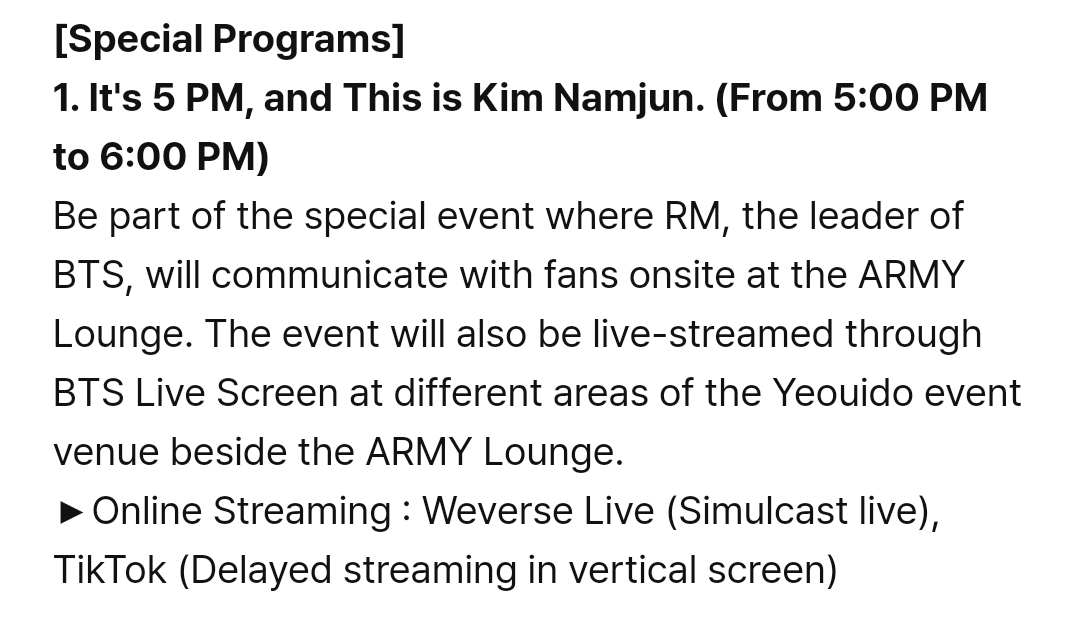 📢 NOTICE

[Special Program] This is Kim Namjun (1hr)

A special event in which @BTS_twt's RM will communicate with fans on site at the ARMY Lounge.

This event will be also live streamed
🗓 06/17 @ 5pm KST