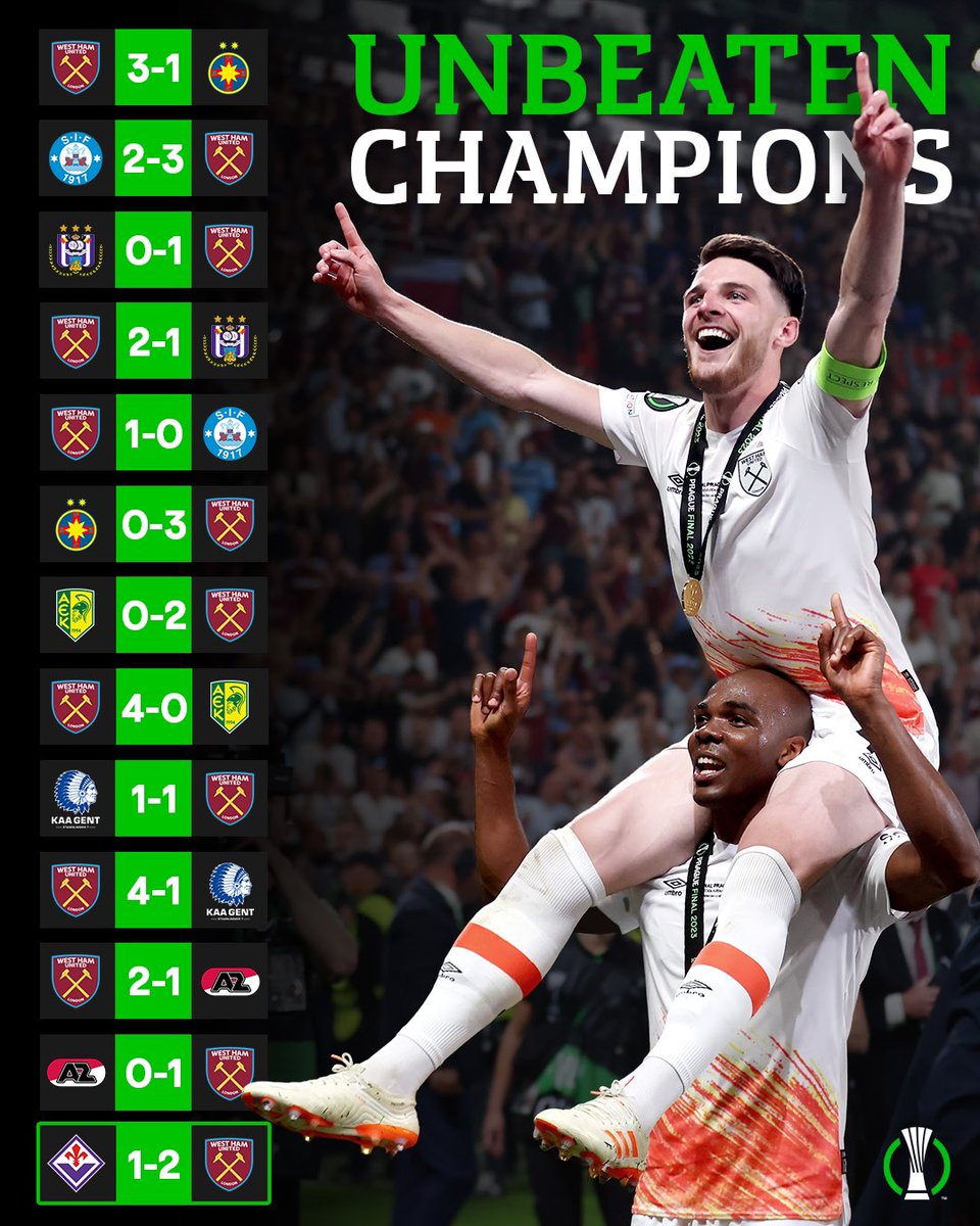 WestHam_Central's tweet photo. FIRST. UNBEATEN. UECL. CHAMPS. ⚒. https://t.co/B5ORTlEExn
