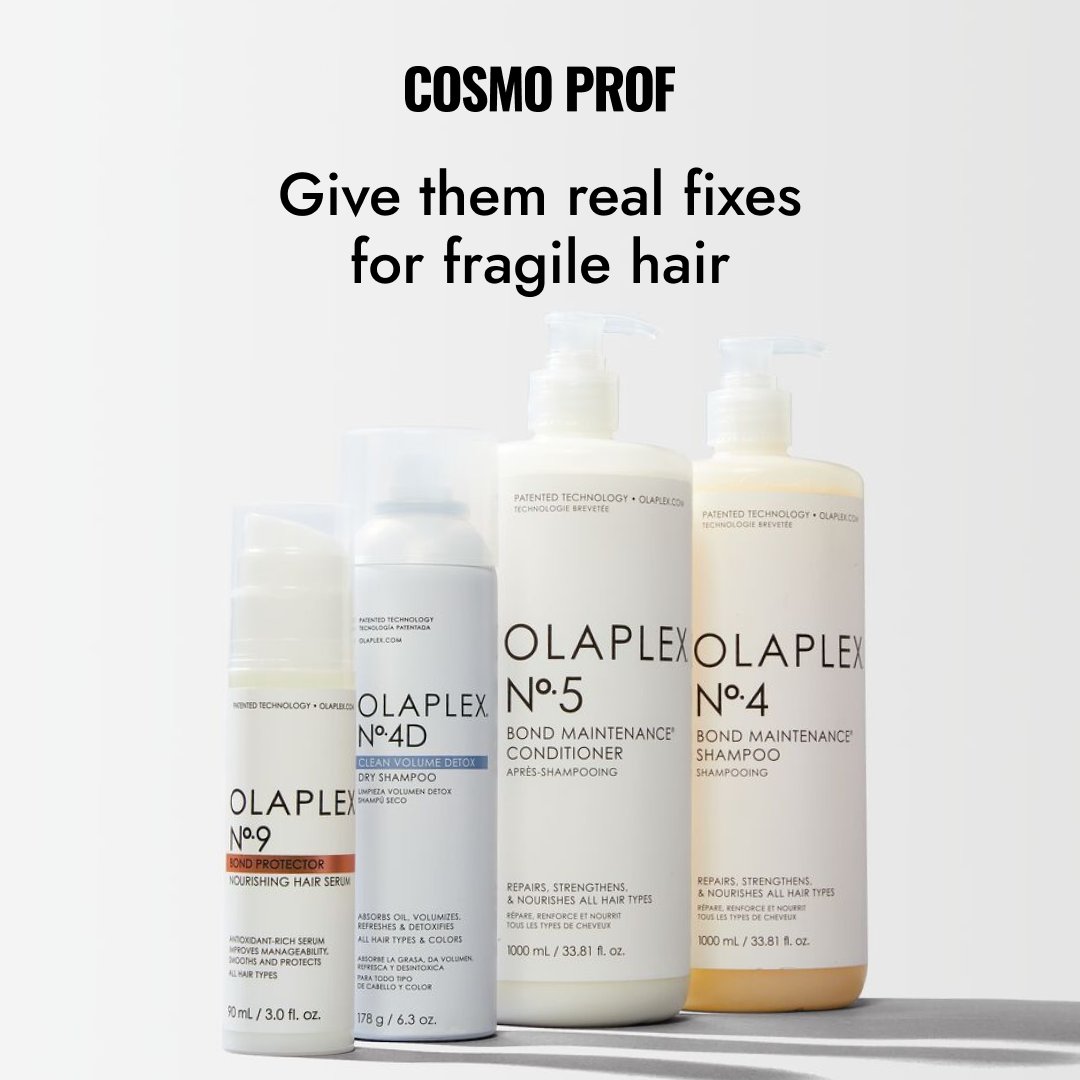 Your clients want more bonding time... give them real fixes for fragile hair! 🌟 Shop @olaplex at Cosmo Prof! spr.ly/6010OlneM