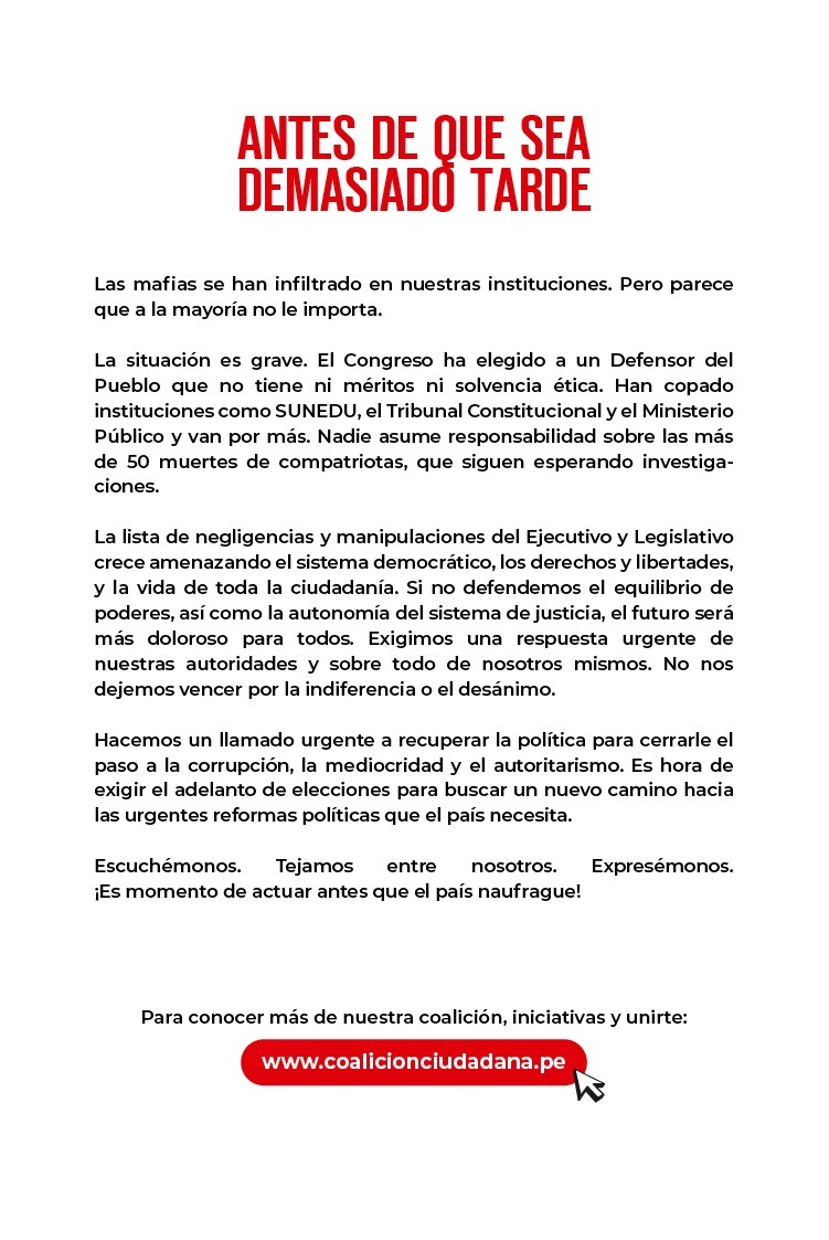 🇵🇪Escuchémonos, Tejamos entre nosotros, Expresémonos. ¡Es momento de actuar antes que el país naufrague! Para saber más de esta iniciativa coalicionciudadana.pe #CoaliciónCiudadana