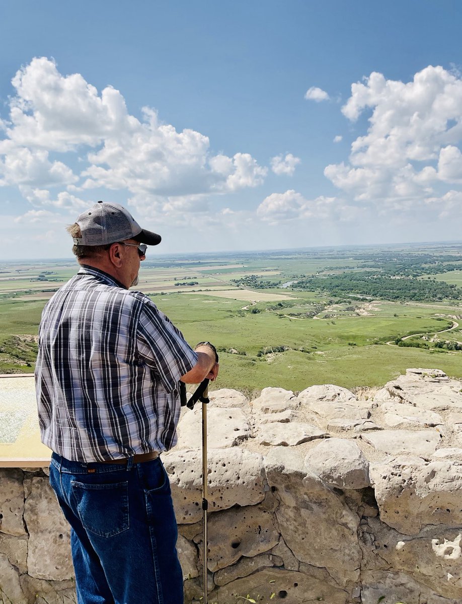 This fan of the Big Boy has been waiting patiently for a glimpse of #UP4014 from the top of Scotts Bluff National Monument .