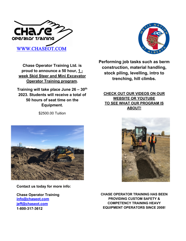 Chase_OT's tweet photo. Special offer with limited seats available, 50 hours of seat time, skid steer and mini excavator. Located west of Airdrie, cost of the program is $2495.00, June 26 - 30th. https://t.co/pAxuV7KANx