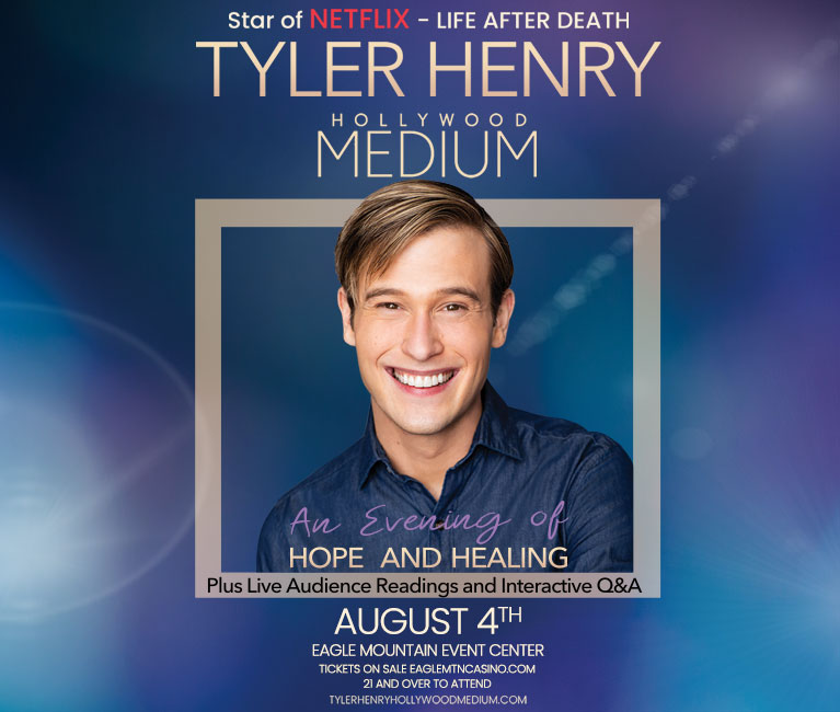 Hollywood Medium, @sodiq988  Returns! 
Mark your calendars for August 4th. Tickets for this extraordinary event will be available starting at 10am on June 9th.

#HollywoodMedium #TylerHenry #ThePeoplesCasino #EagleMountainCasino