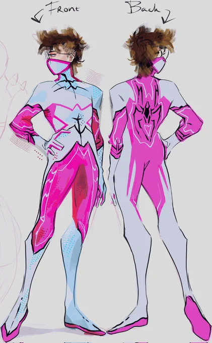 Another one of my friends made a #spidersona so here are more obligatory drawings fkdnkvjd  (+ the suit design for my sona) #AcrossTheSpiderVerse #SpiderVerse #Spidersonas