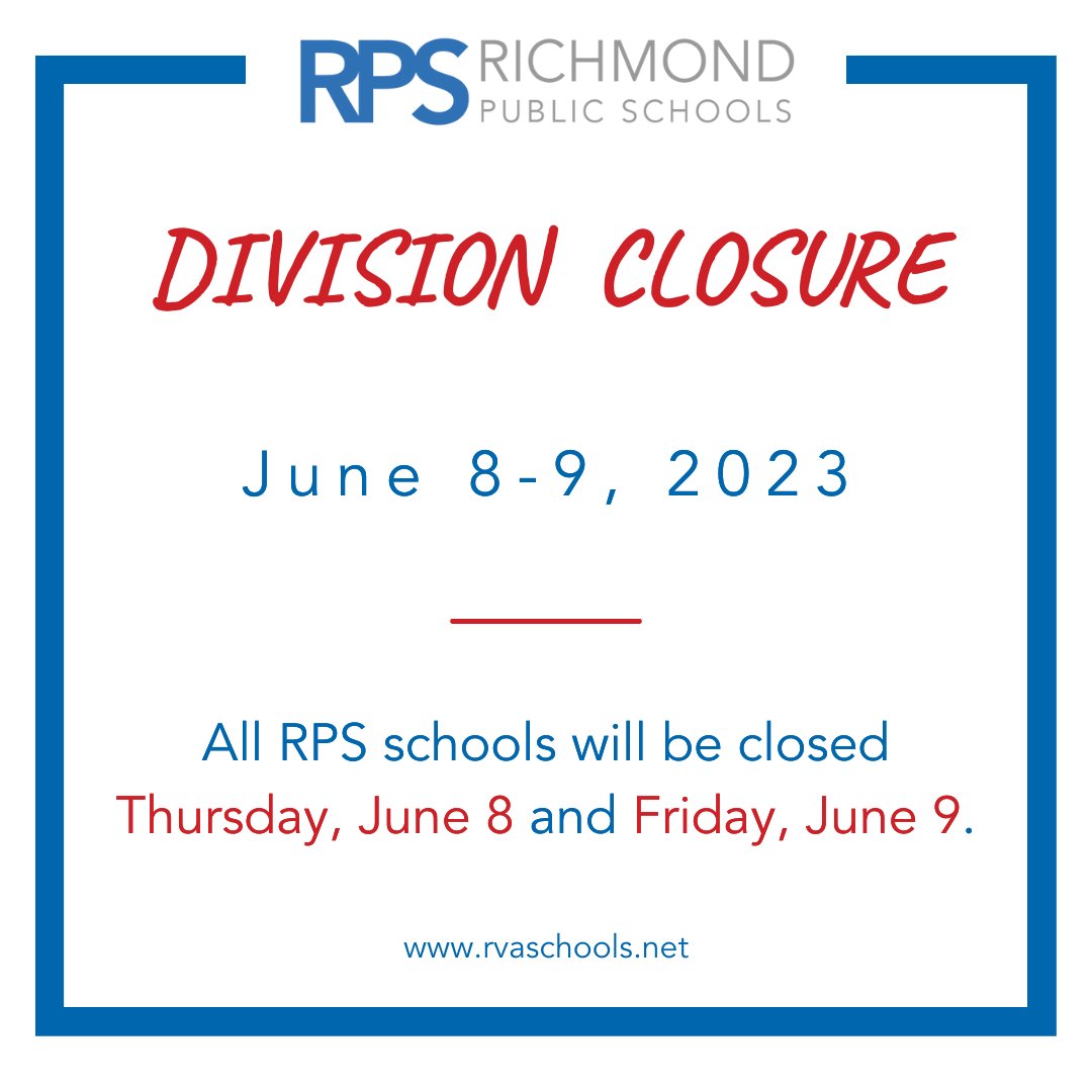 🧵(1/) In light of yesterday's tragedy, and out of an abundance of caution, RPS schools will be closed for students for our last day and a half (Thursday, June 8, and Friday, June 9).