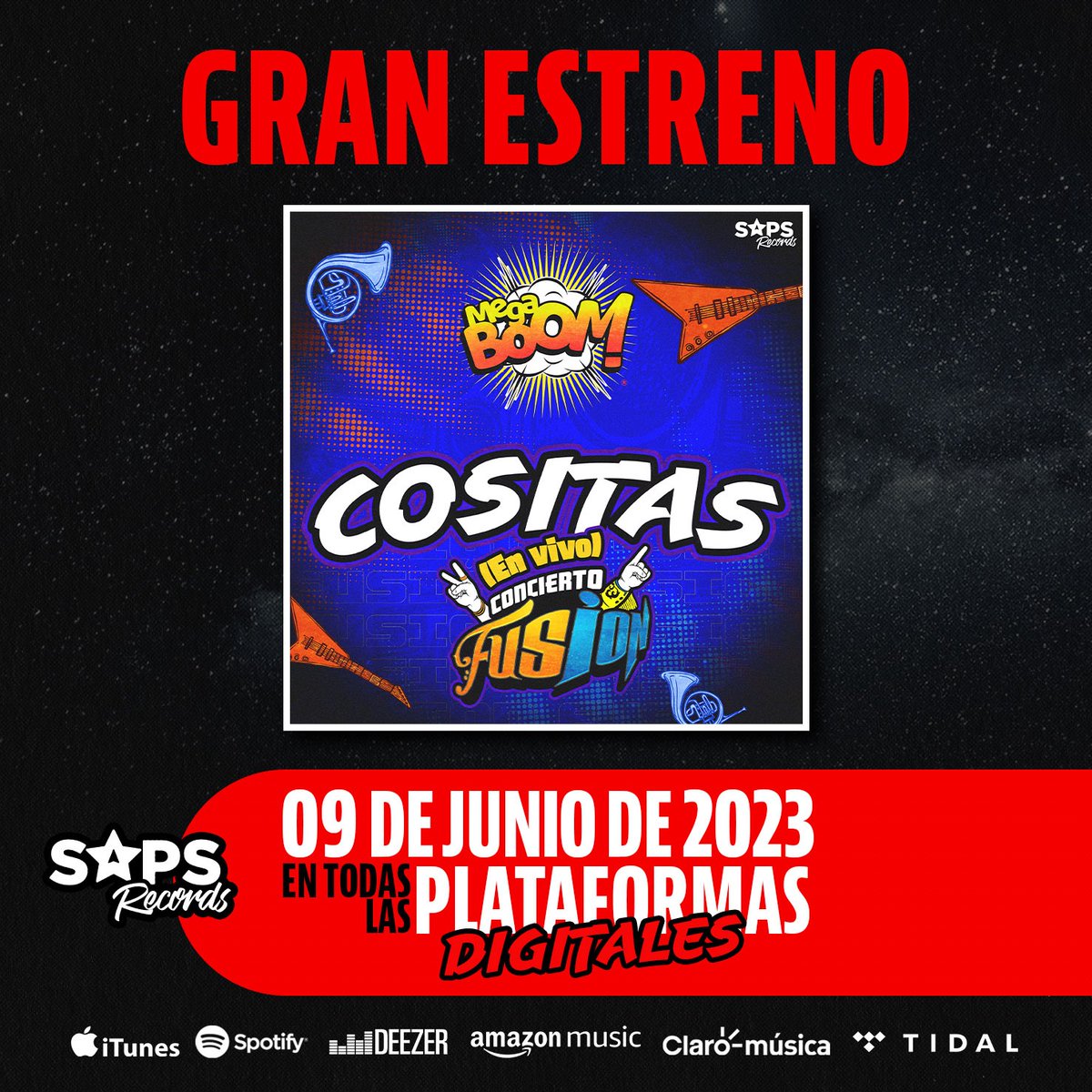 ¡La fiesta está asegurada con #MegaBoom y su nueva joya musical #Cositas! Disfruta de la energía en vivo de este concierto que combina lo mejor de la cumbia y el tropical. Disponible en todas las plataformas digitales el 09 de junio. 💥🎶

🔗 onerpm.link/252479149003