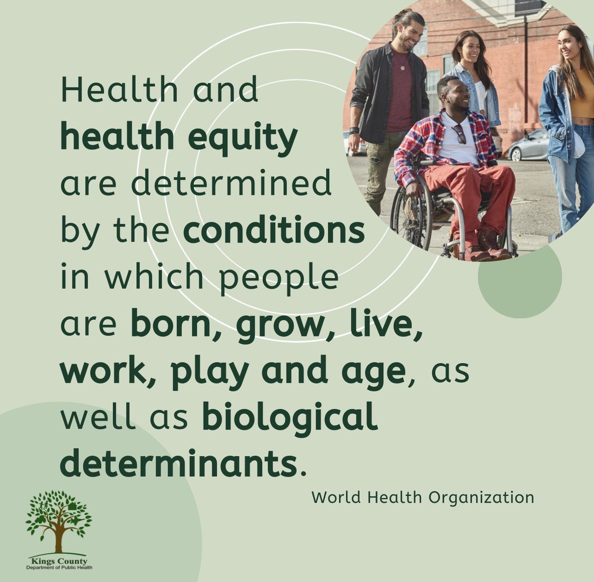 The Kings County Department of Public Health is committed to working collaboratively with community members and partners to identify and eliminate health disparities in order to achieve the optimal health outcomes for Kings County residents.