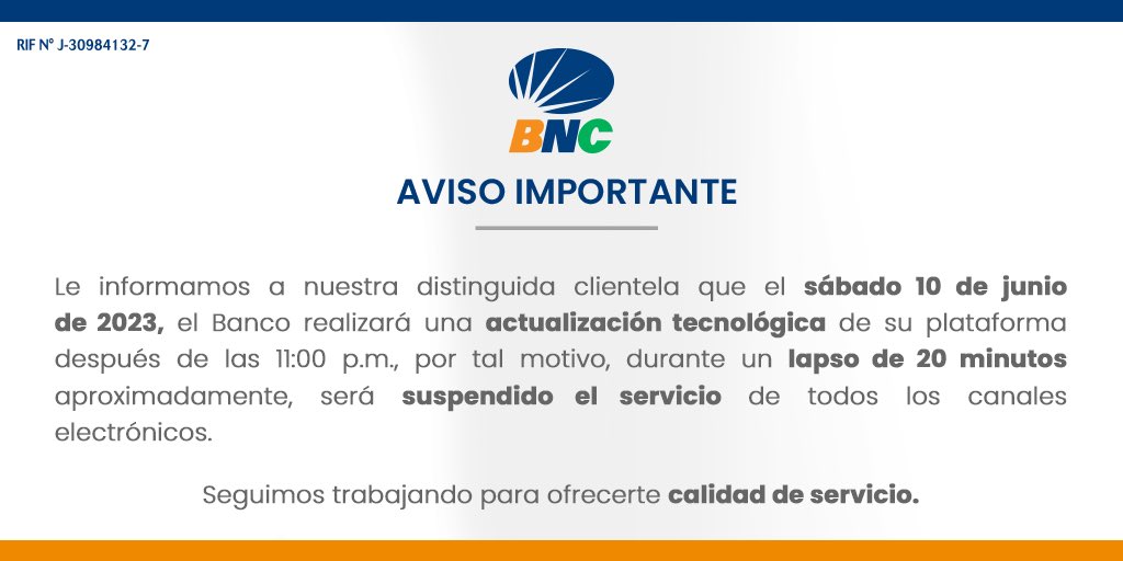 bncbanco_'s tweet photo. #AvisoImportante ⚠️ Para nuestra distinguida clientela. https://t.co/2CMftqSTGj