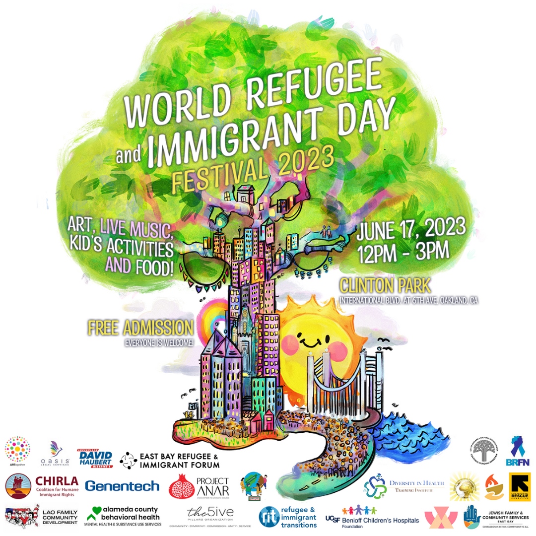 ARTogetherCA's tweet photo. Join us for the World Refugee and Immigrant Day Festival!!!⁠ ⁠
June 17th from 12p-3p Held at Clinton Park - International Blvd and 6th Ave in Oakland, CA⁠. This is a free event! There will be food, art, music, activities, and more!  ⁠#immigrants #refugees #ARTogether #eastbay https://t.co/97HnJq5JqR