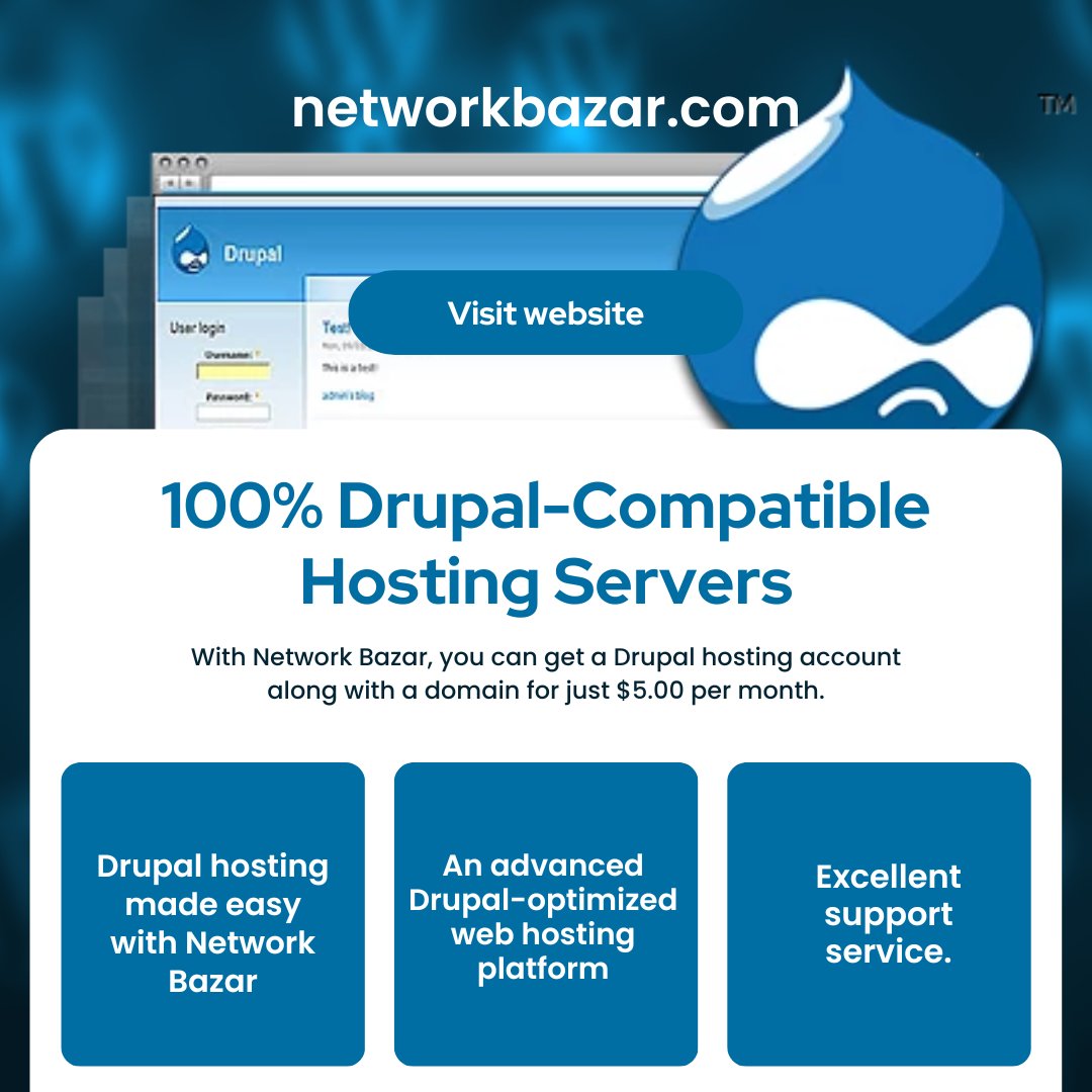 BazarNetwork's tweet photo. Network Bazar is an excellent place for all Drupal-powered websites. We offer a 1-click Drupal installation right at signup, enterprise-class servers and a 24-7 client care service.
More details here https://t.co/XmEvocDBBd
#NetworkBazar #wordpresshosting #webhosting https://t.co/1AT3IeBV5x