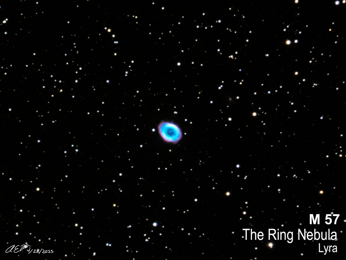 The stunning Ring Nebula (M57) captured by Griffith Observatory Telescope Demonstrator Anthony Perkic (@desertcoyote). The Ring Nebula is located in constellation Lyra about 2,283 light years from planet Earth. #GriffithObservatory #observeandponder