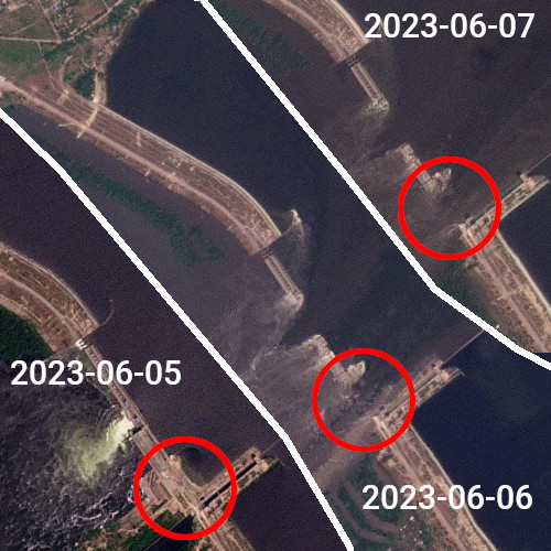 The dam of the Kakhovka hydroelectric power station in Ukraine continues to erode.
Data source: #planet
#disaster #flooded #satellite