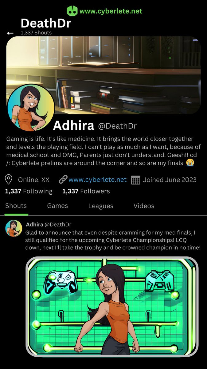 Cyberlete's tweet photo. 🎓 Congratz to all our student gamers that graduated this season! We have our very own med student &amp; competitive cyber athlete Adhira, aka DeathDr! 

🎁 This week's whitelist giveaway winner is @Cryptobastard4!

#WhosThatGamer #CybereleteComic #WhitelistGiveaway #GamingComic https://t.co/tdef9H1m83