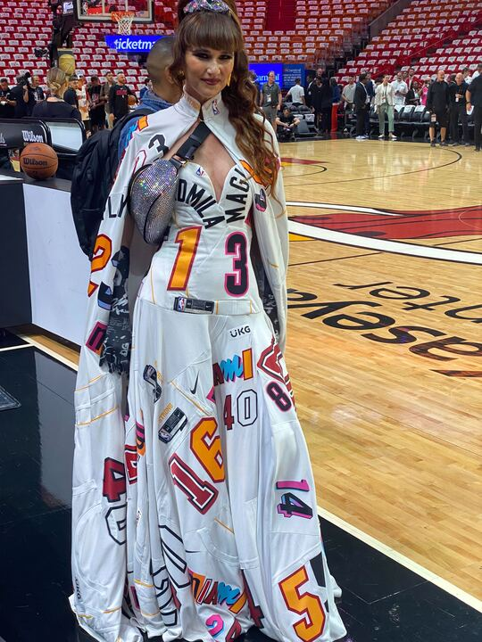 Nba View Opera Singer Miami Heat Courtside Opera Singer Radmila Lolly  Scores With NBA Ballgowns