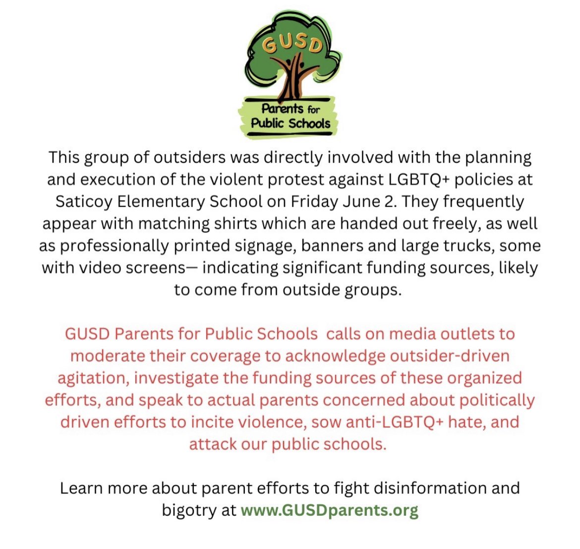 GUSDforAll's tweet photo. Our statement re: 6/7 Board Meeting Violence https://t.co/ub63QwYDkO
