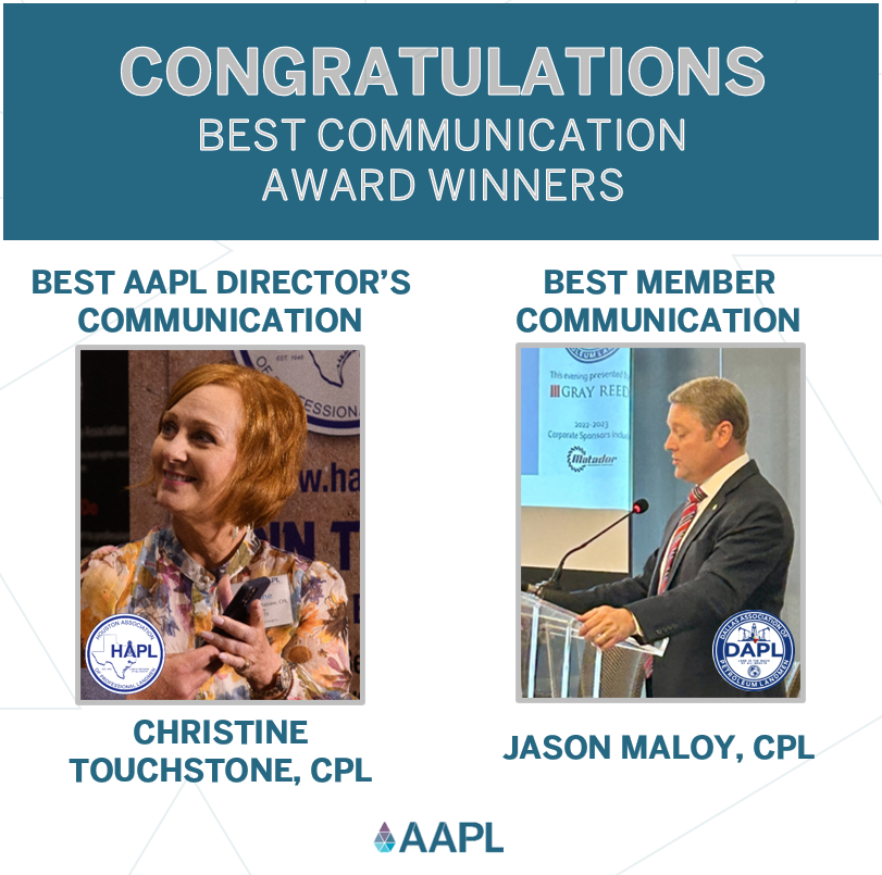 AAPLlandman's tweet photo. Congratulations to our 2022-23 award winners for communication! We look forward to celebrating with Christine, Jason and all of our award winners next week at our 69th Annual Meeting!
#PoweringtheProfession #AmericasLandmen https://t.co/aonc8cdJFv