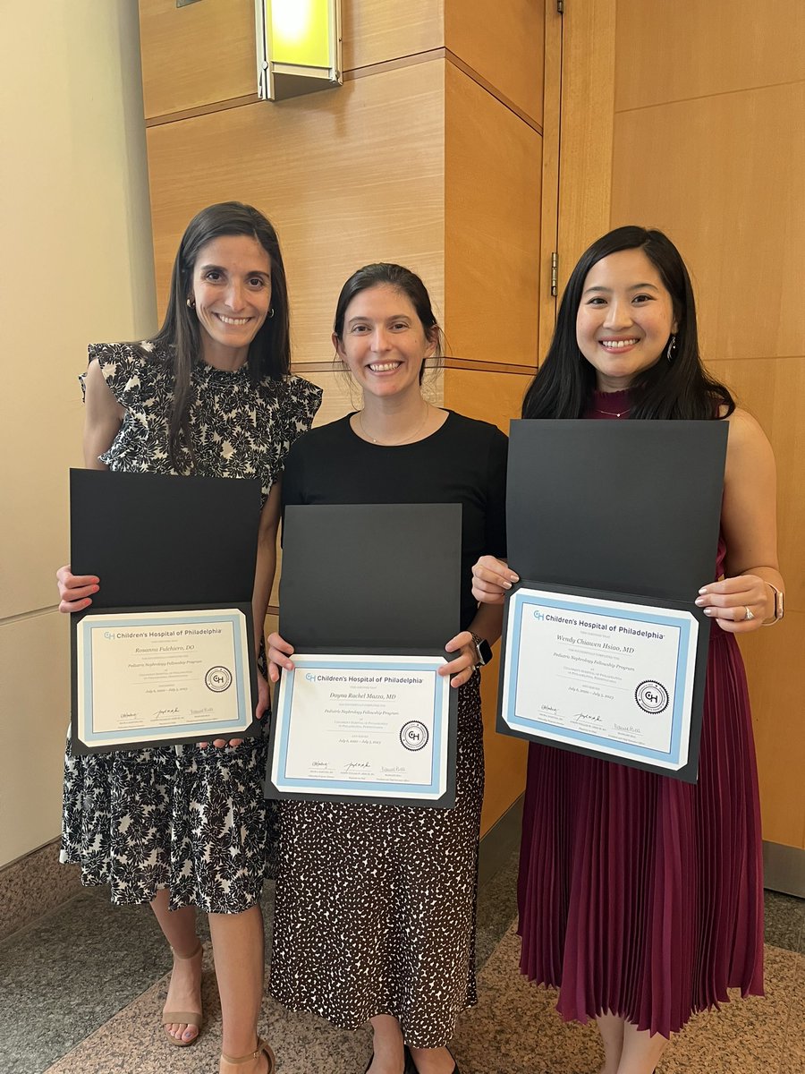 Congratulations to our amazing graduating @CHOPNephrology #pedneph fellows, @WendyHsiaoMD , Dayna Mazza, and Rosanna Fulchiero. You are all amazing pediatric nephrologists and I’m so happy to have been part of your training journey ❤️