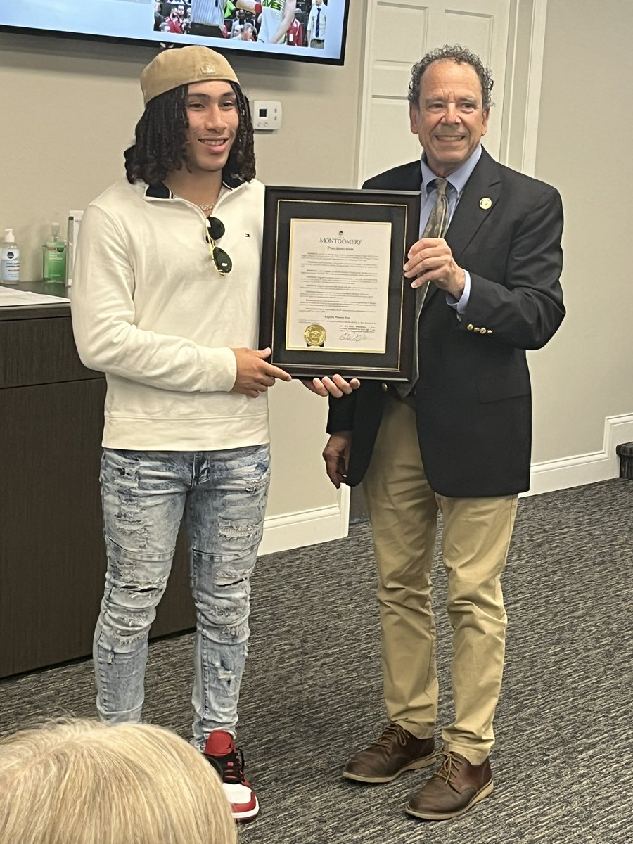 Thankful for Mayor Margolis and the City of Montgomery  for recognizing Eugene Harney on his accomplishment as a state champion!